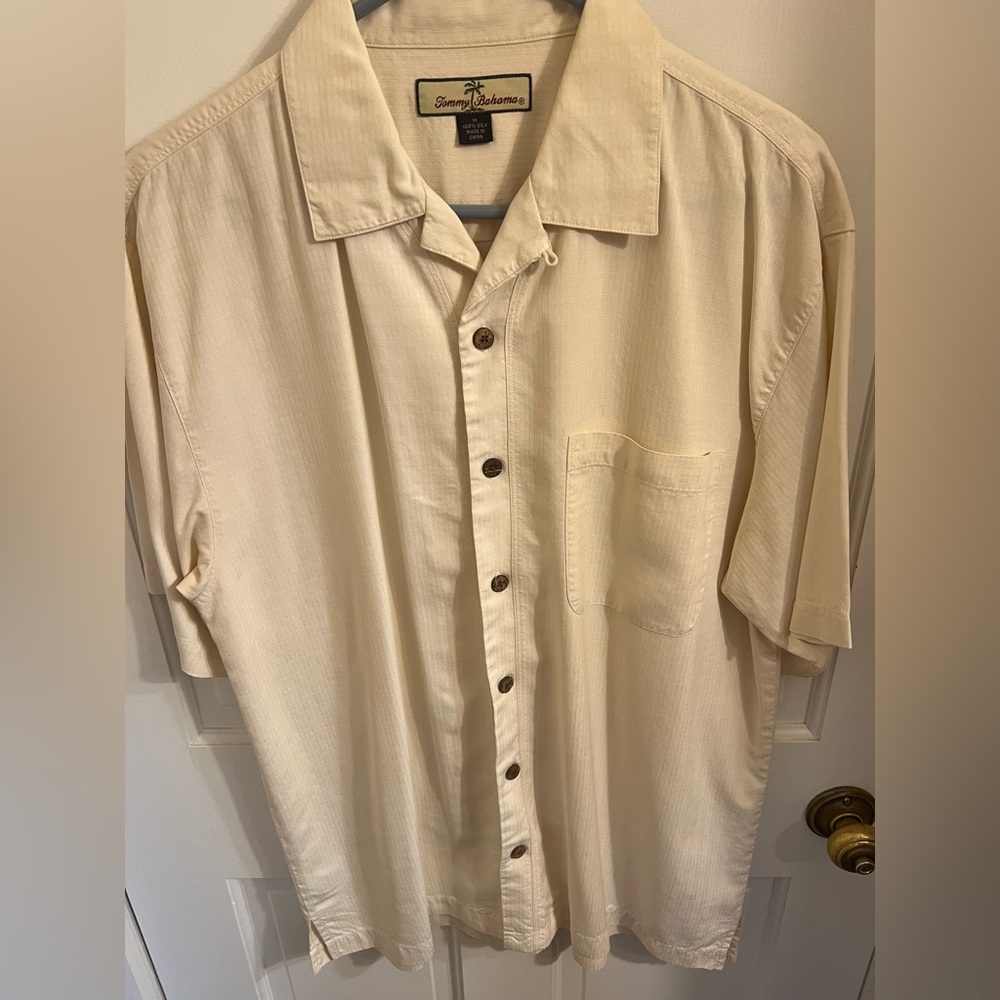 Tommy Bahama men’s size medium cream colored short sleeve shirt.  Barely worn.